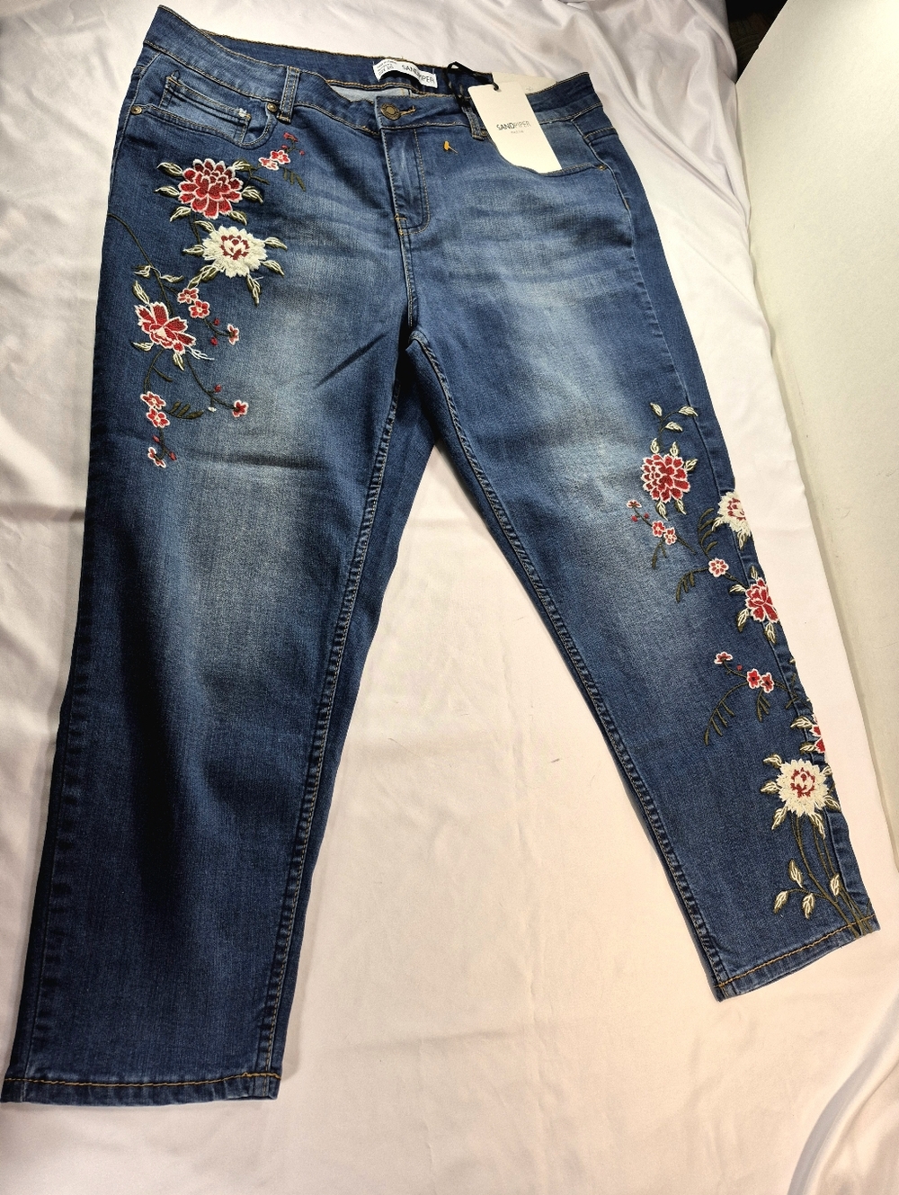 NWT Sandpiper Floral Embroidered High-Rise Skinny Ankle Jeans Size 20 (40W)
